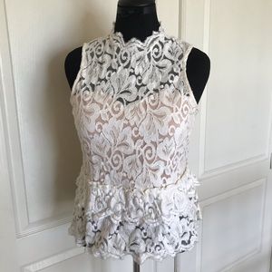 Express ivory lace peplum top